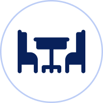 Icon of table and two chairs.