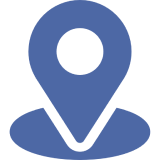 Blue location pin icon on black background.